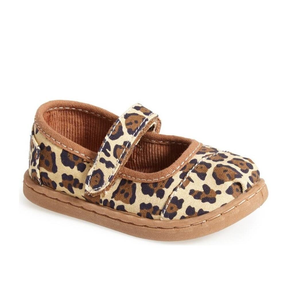 Toms Kids Mary Jane Sneakers Leopard Print Brown Tan